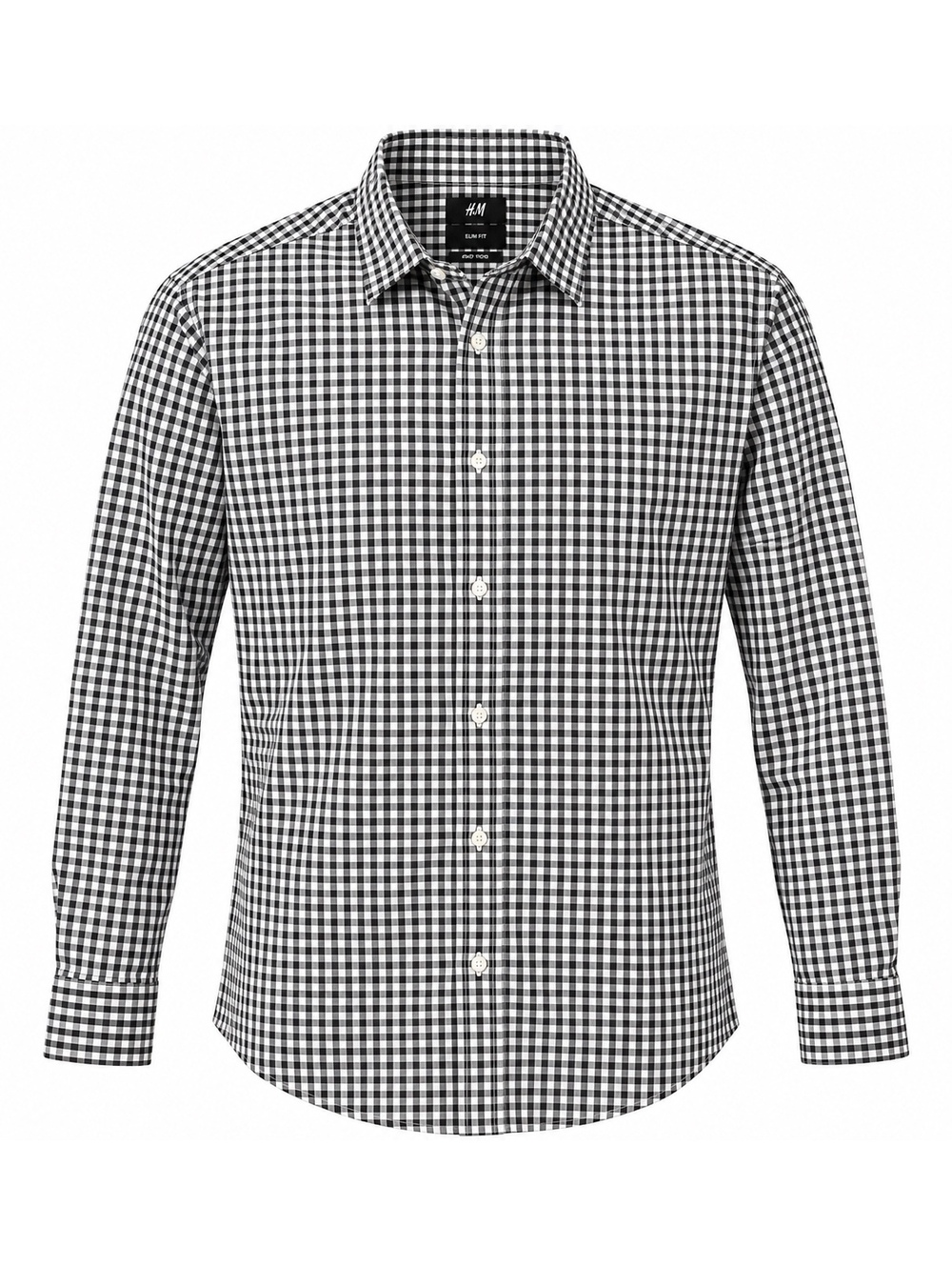 H&M Men’s XXL Slim Fit Black White Gingham Check Easy Iron Button Down Shir
